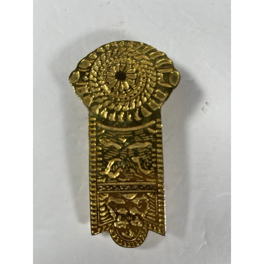 Vintage Gay Boyer Gold Tone Statement Belt Buckle Etruscan Revival Ribbon Style